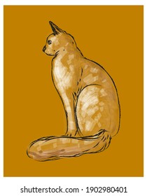 Cat on rough style vector illustration. Line art, sketch,artistic,hand drawing vector.