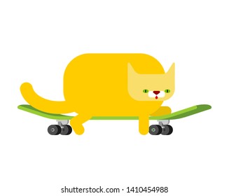 Cat on skateboard. Pet on board. Kitten Skateboarder