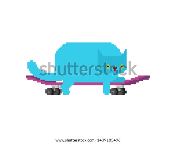 Image Vectorielle De Stock De Chat Sur Skateboard Pixel Art Animal