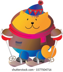  cat on skis in a hat and scarf