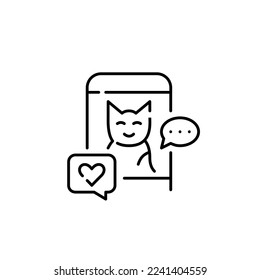 Cat on social media. Receiving likes and direct messages. Pixel perfect, editable stroke icon