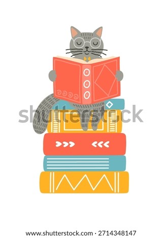 Cat on stack of books. Reading, literature, education concept.