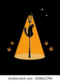 A cat on a street lamp. Vector illustration.