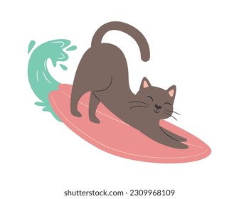 Cat On Surfboard Vector Illustration