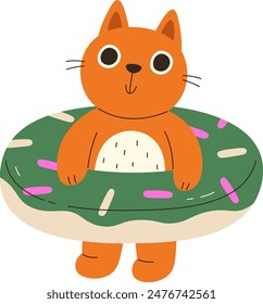 Cat On Swimming Ring Vector Illustration