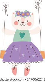 Cat On Swing Vector Illustration