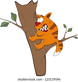 Cat on a tree. Cartoon