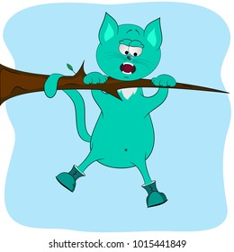 cat on the tree cartoon vector illustration. kitten bully cartoon illustration.