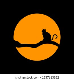 cat on tree with moon in background, halloween theme