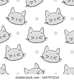 Cat on a white background seamless illustration. Print design for textiles.