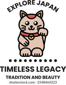 A cat is on a white background with the words Explore Japan above it
