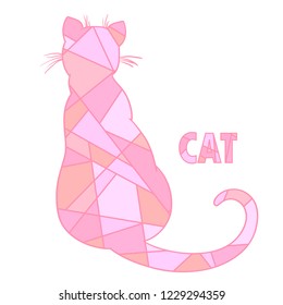 Cat on white. Hand drawn mosaic animal with tiled patterns on isolation background. Design for spiritual relaxation for adults. Doodle for banners, posters, t-shirts and textiles