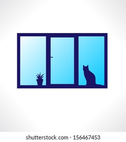 Cat on Window. Icon.