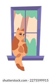 cat on a window icon isolated
