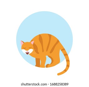 The cat on the windowsill look out of the window, arched his back and hisses. Flat Art Vector Illustration 
