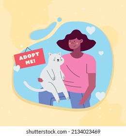 cat on woman with adopt me banner