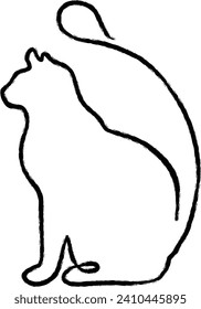 cat one drawings with crayons. estimated linear design. vector illustration