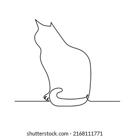 Cat one line art, hand drawn continuous contour. Doodle kitty, sketch style, minimalist design. Editable stroke. Isolated. Vector illustration