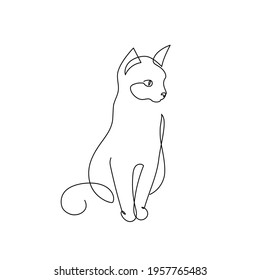 Cat one line drawing art.  Abstract pet logo. Vector illustration