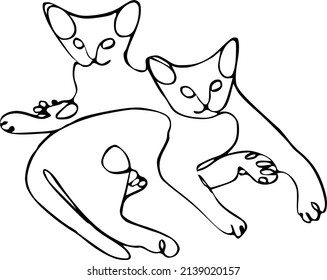 Cat one line drawing art. Editable stroke vector illustration of domestic animal for logo or decoration.