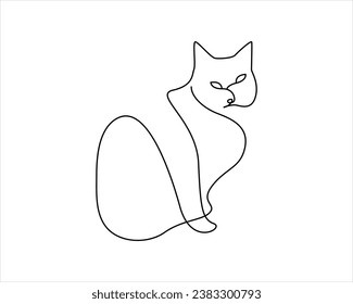 cat one line drawing of cat- kitten. Cute Cat single line art vector illustration. Editable stroke.Lovely pet