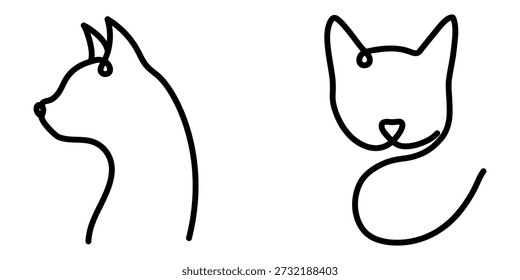Gato em um estilo de desenho de linha. Ícone de gato abstrato e minimalista. Desenho de linha contínua de gato. Ilustração vetorial.
