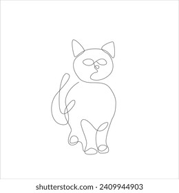 Cat one line illustration. Cute pet cat icon or continuous hand drawing kitty outline drawing isolated on white background
