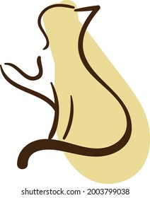 Cat with one paw in the air, illustration, vector on a white background.