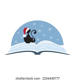  cat and open book, winter vector artwork