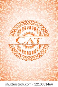 Cat  orange mosaic emblem with background