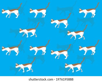 Cat Oriental Walking Cartoon Vector Seamless Wallpaper