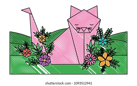 cat origami paper in the field