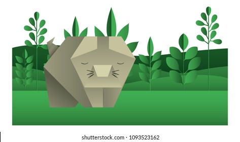 cat origami paper in the field