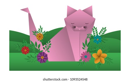 cat origami paper in the field