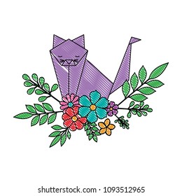cat origami paper with floral decoration