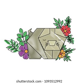 cat origami paper with floral decoration