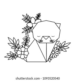cat origami paper with floral decoration