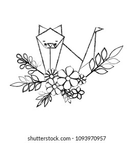 cat origami paper with floral decoration