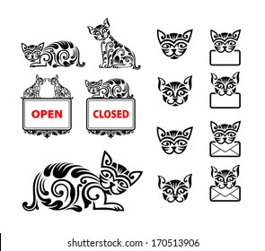 Cat Ornament Decoration. Nice, clean, and smooth vector, cat pattern with floral ornaments. Good use for your symbol, frame, label, sticker, or any design you want. Easy to use, edit, or change color.
