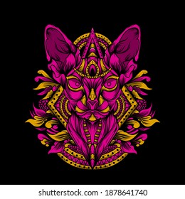 cat ornament full color vector design illustration