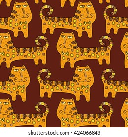 Cat with an ornament, seamless pattern