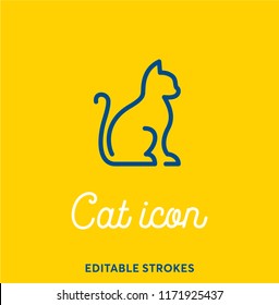 Cat outline icon isolated on yellow background. Minimal animal icon set, cute kitty. Kitten symbol with editable stokes for infographics or web use. Flat design cat silhouette. Pussy at the vet