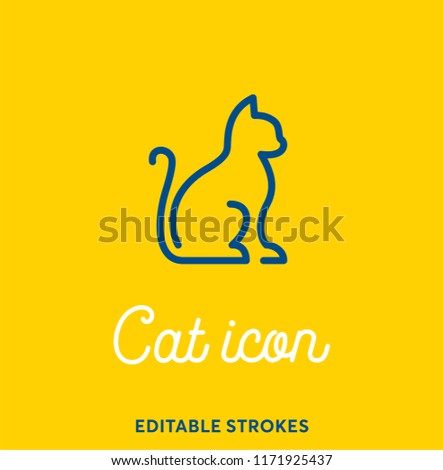 Cat outline icon isolated on yellow background. Minimal animal icon set, cute kitty. Kitten symbol with editable stokes for infographics or web use. Flat design cat silhouette. Pussy at the vet