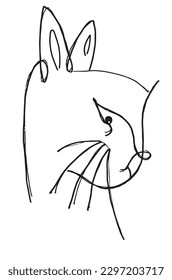 Cat outline illustration image. 
Hand drawn image artwork of cat. 
Simple cute original logo of a monochrome cat.
Hand drawn vector illustration for posters, cards, t-shirts.