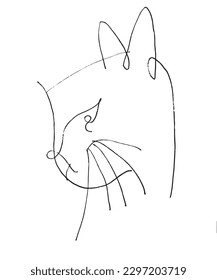 Cat outline illustration image. 
Hand drawn image artwork of cat. 
Simple cute original logo of a monochrome cat.
Hand drawn vector illustration for posters, cards, t-shirts.