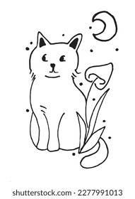 Cat outline illustration vector image. Hand drawn emoticon sketch image artwork. Simple original logo icon from pen drawing sketch.