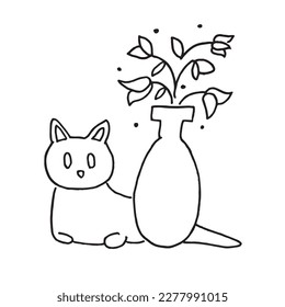 Cat outline illustration vector image. Hand drawn emoticon sketch image artwork. Simple original logo icon from pen drawing sketch.