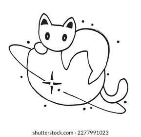 Cat outline illustration vector image. Hand drawn emoticon sketch image artwork. Simple original logo icon from pen drawing sketch.