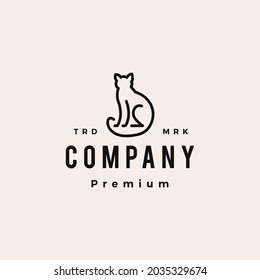 cat outline monoline hipster vintage logo vector icon illustration