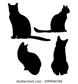 Cat outline on white background, set of vector silhouettes